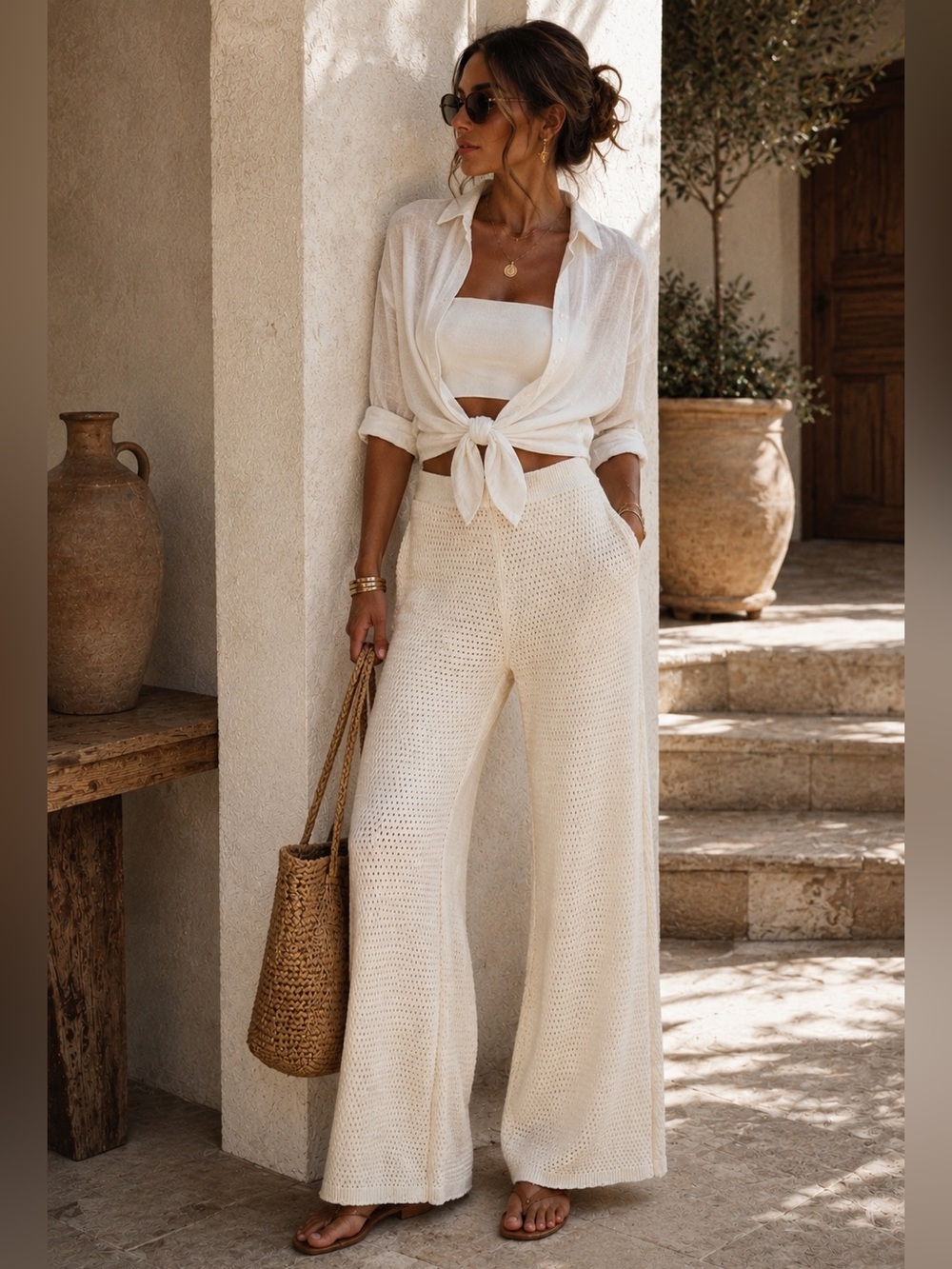 House of Harlow 1960 Cream Wide Leg Pants Soft Knit Cozy Luxe Blogger Favorite